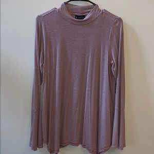 Bobeau Red&White Striped Mock Neck Blouse | Small